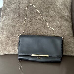 kate spade Black Leather Crossbody with Gold Chain and Bar
